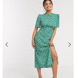 ASOS DESIGN midi tea dress green and white floral